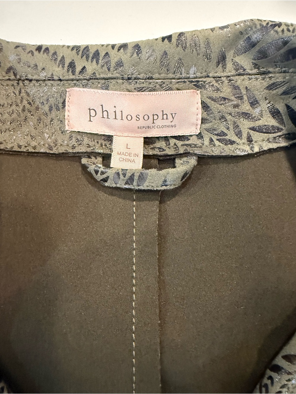 Philosophy Olive Patterned Leather Moto Jacket - Picture 2 of 5